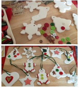 Lavoretti di Natale con la pasta di mais_ornamenti per albero di Natale con bottoni