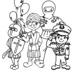 disegni di carnevale da colorare_gruppo bambini mascherato