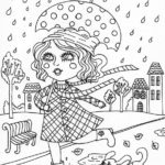 Disegni dell'autunno da colorare e stampare gratis _ bambina sotto la pioggia