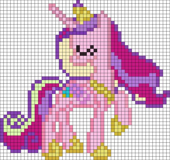 schemi pixel art da stampare _unicorno arcobaleno